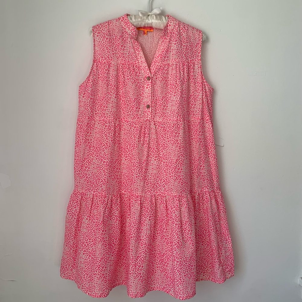 New Vilagallo Pink Leopard Metallic Tiered Sleeveless Dress 44